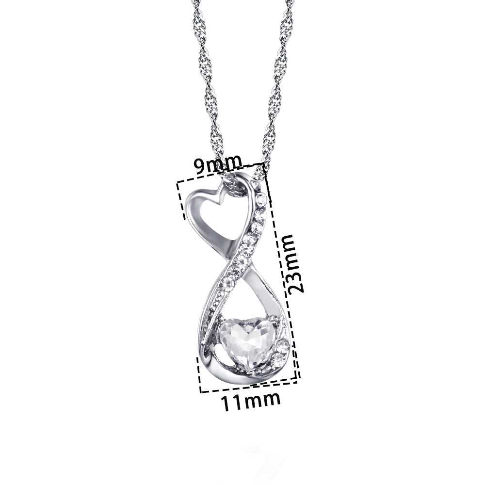 Crystal Love heart Infinity Necklace – Clear or Blue