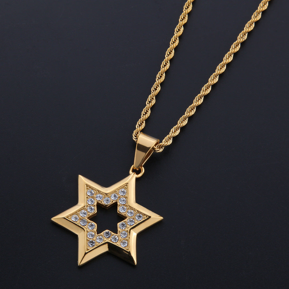 Golden Star Crystal Pendant Long Necklace for Jumpers