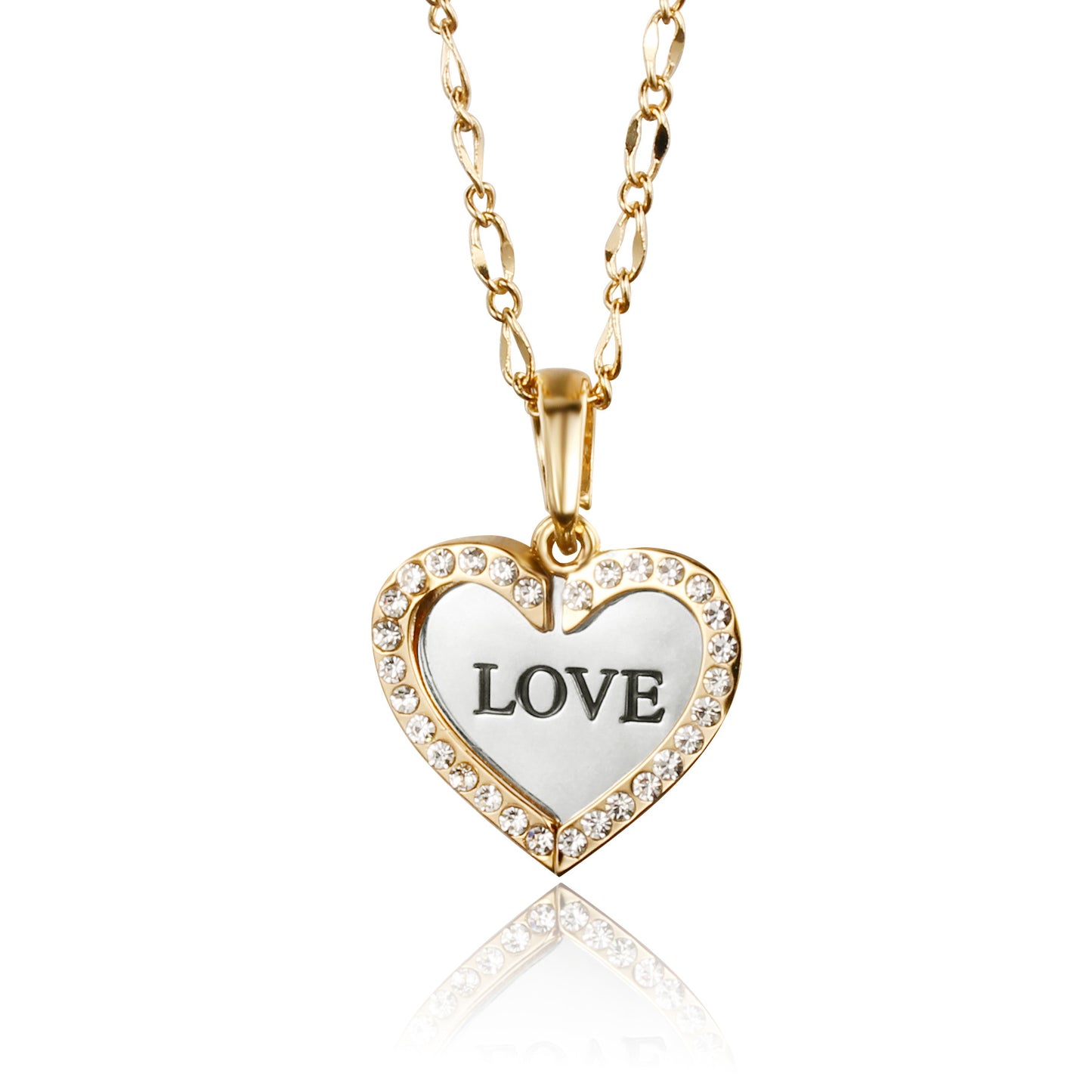 Crystal Open Heart Engraved Pendant – Gold or Silver
