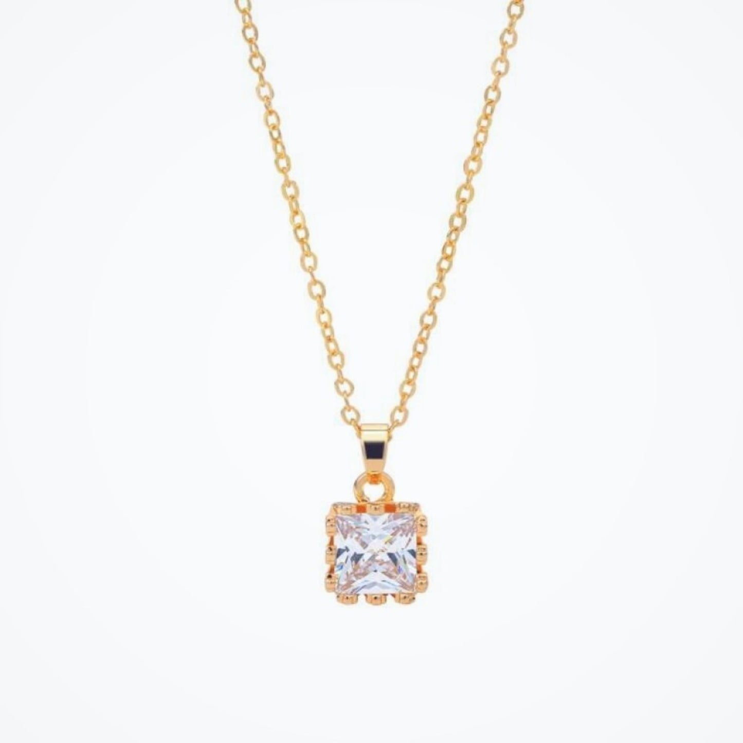 Princess Cut Solitaire Crystal Pendant Necklace – Gold or Silver