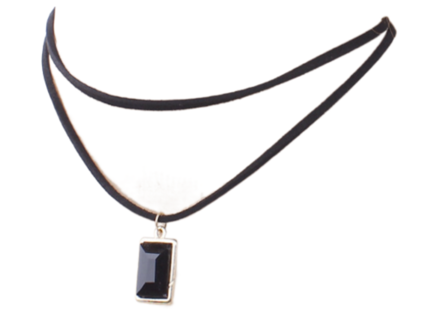 Black Choker Two Layers Square Crystal Pendant Necklace