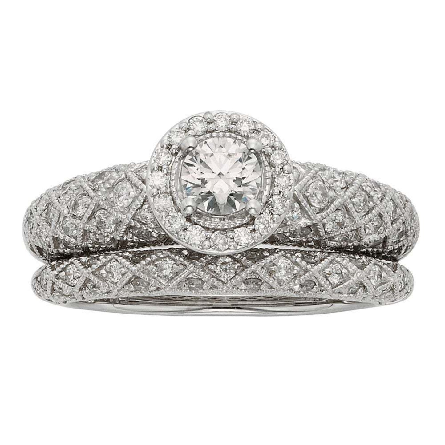 Stunning Silver tone Crystal Double Ring Halo-Set -4 sizes