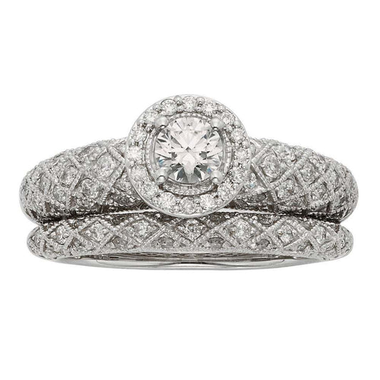Stunning Silver tone Crystal Double Ring Halo-Set -4 sizes