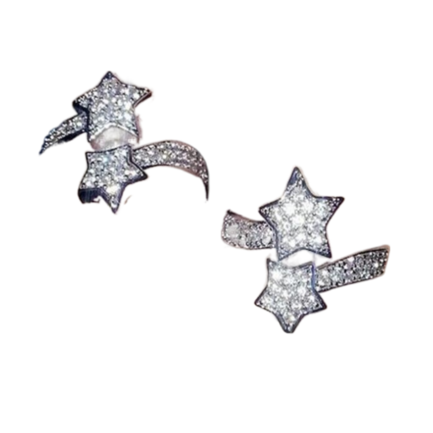 Silvery Twin Stars Adjustable Open Crystal Ring