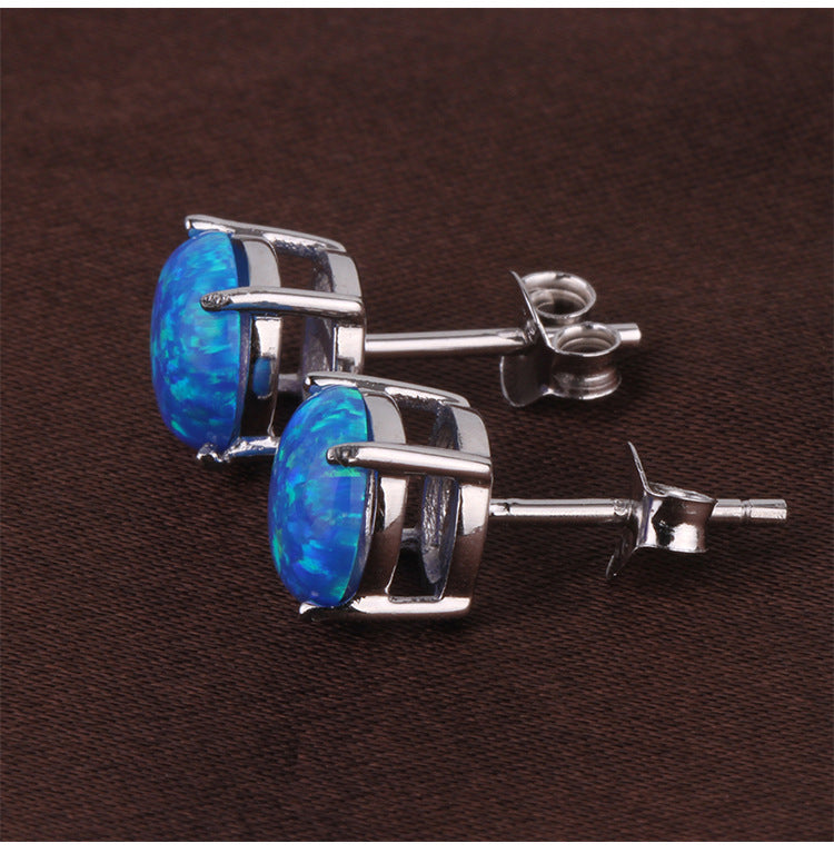 Luxury Silver Tone Blue Stud Crystal Earrings