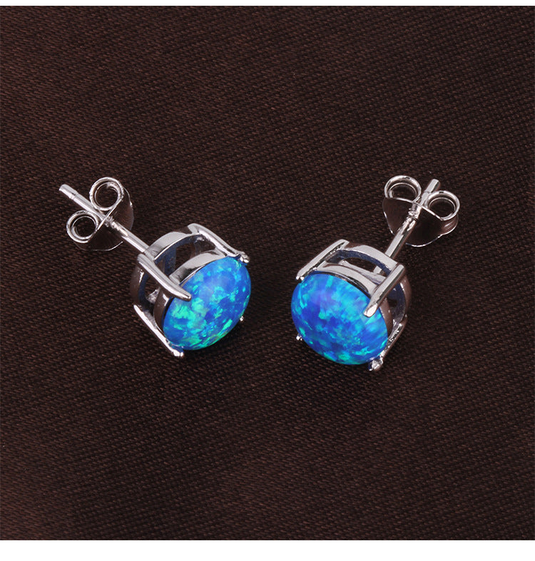 Luxury Silver Tone Blue Stud Crystal Earrings
