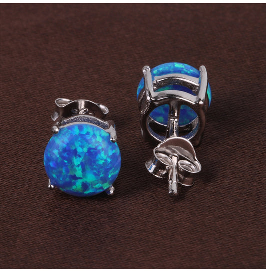 Luxury Silver Tone Blue Stud Crystal Earrings