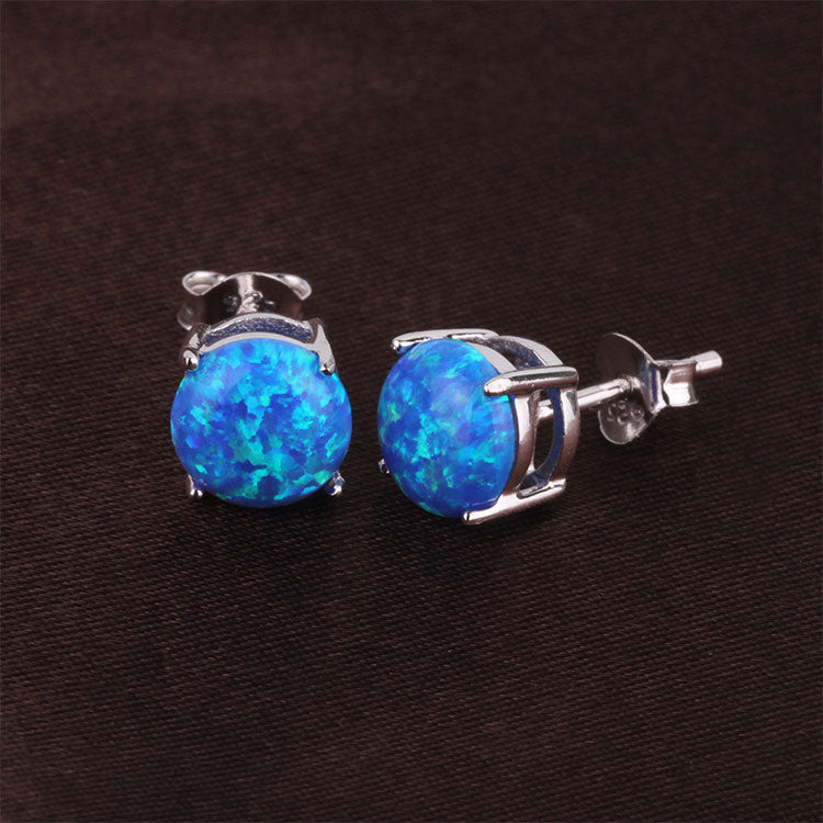 Luxury Silver Tone Blue Stud Crystal Earrings