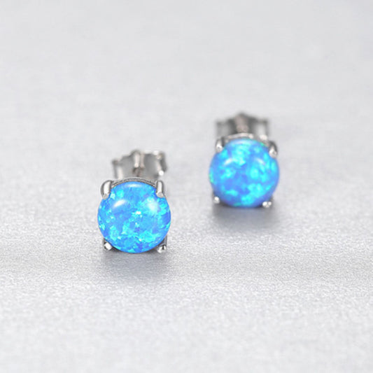 S925 Sterling Silver Blue Stud Crystal Earrings