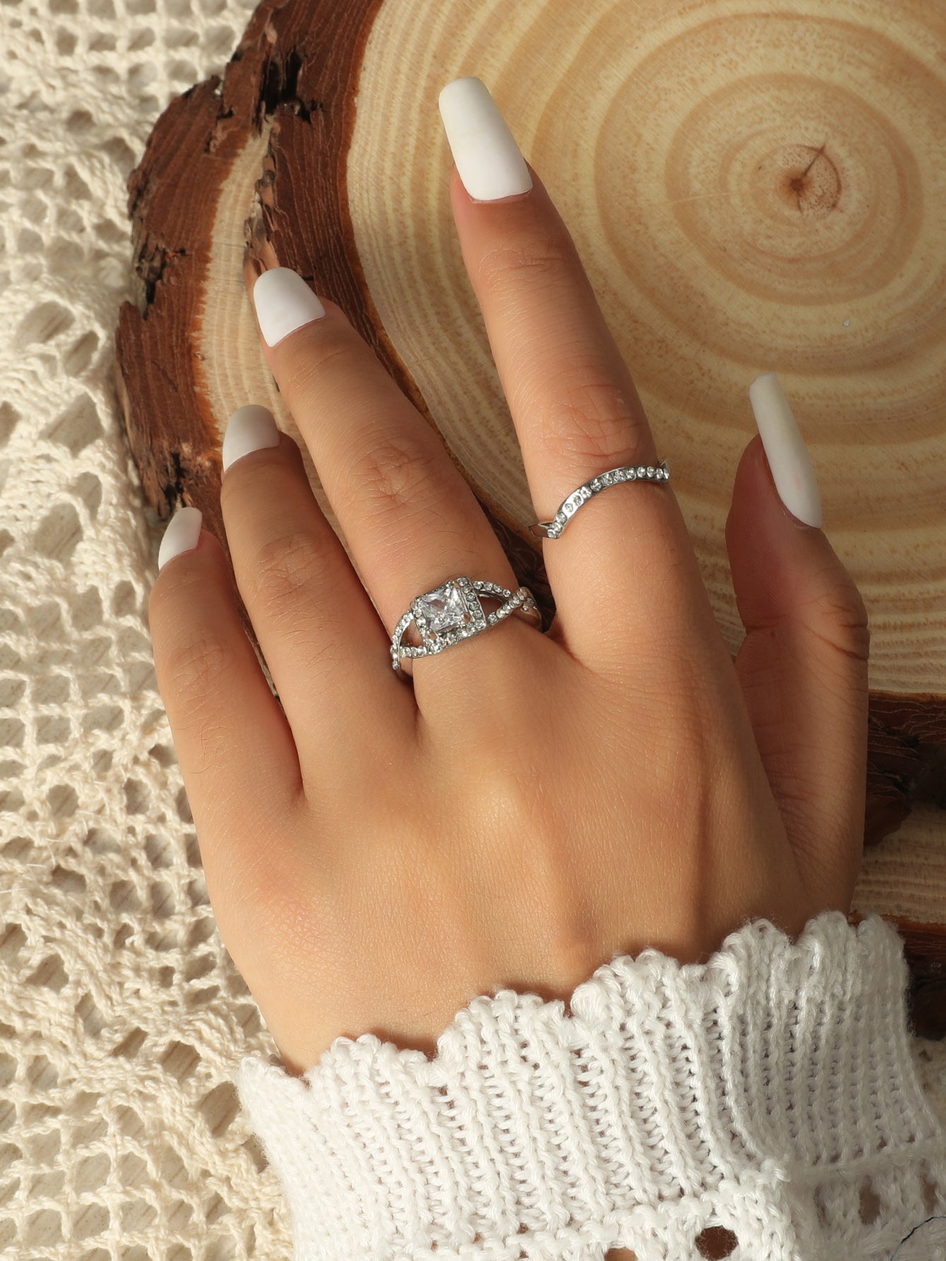 Square Crystal Double Rings