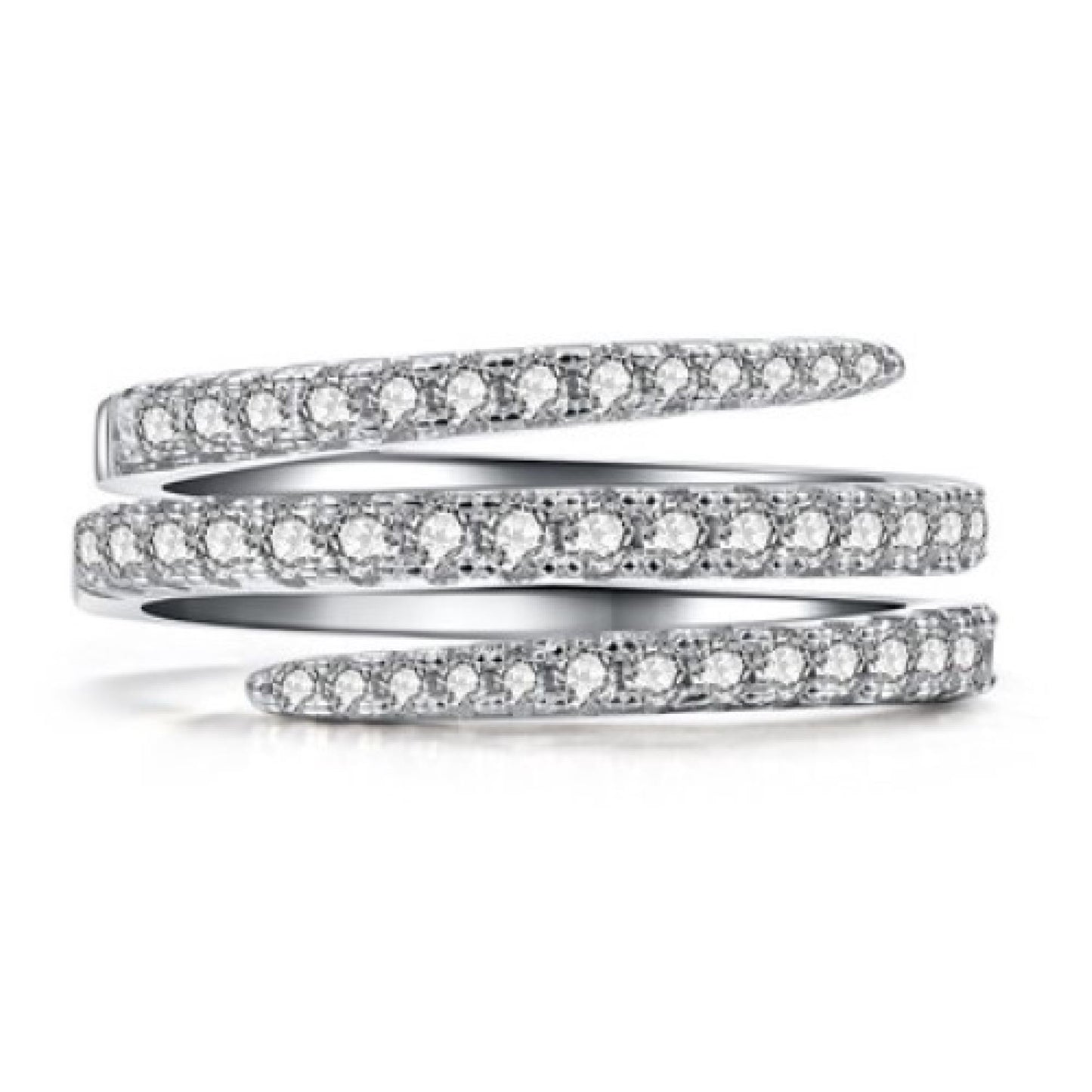 Silvery Clear Crystal Swirl Open-ended Ring