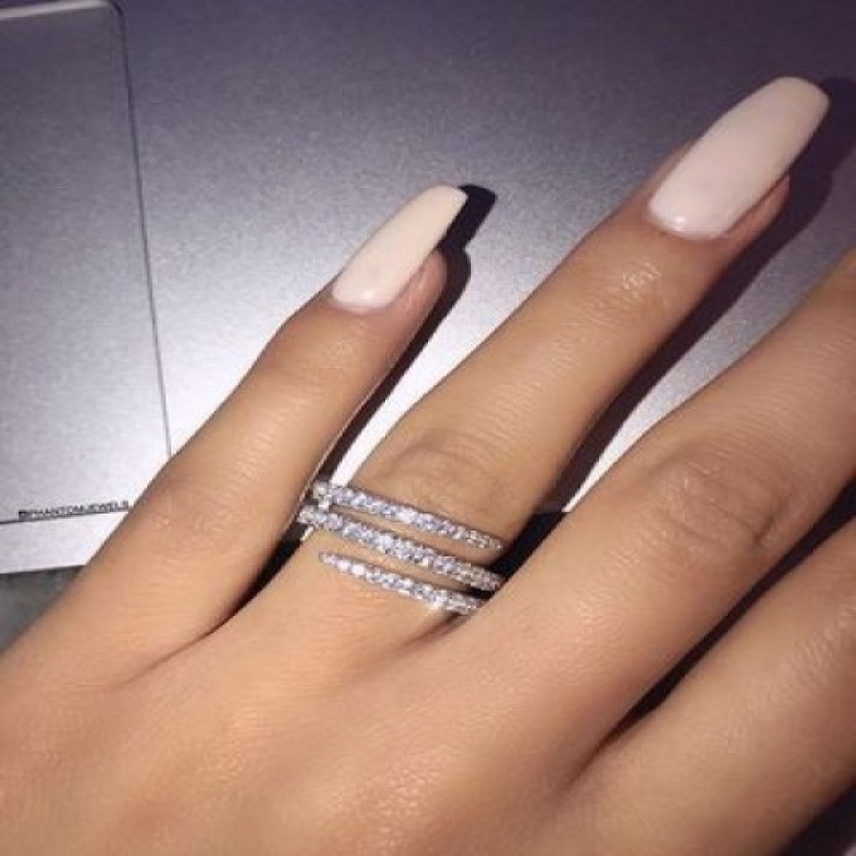 Silvery Clear Crystal Swirl Open-ended Ring