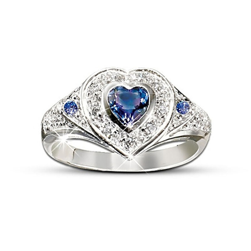 Stunning Blue Love Heart Crystal Ring