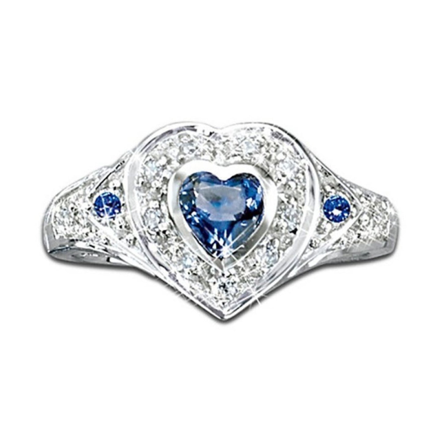 Stunning Blue Love Heart Crystal Ring