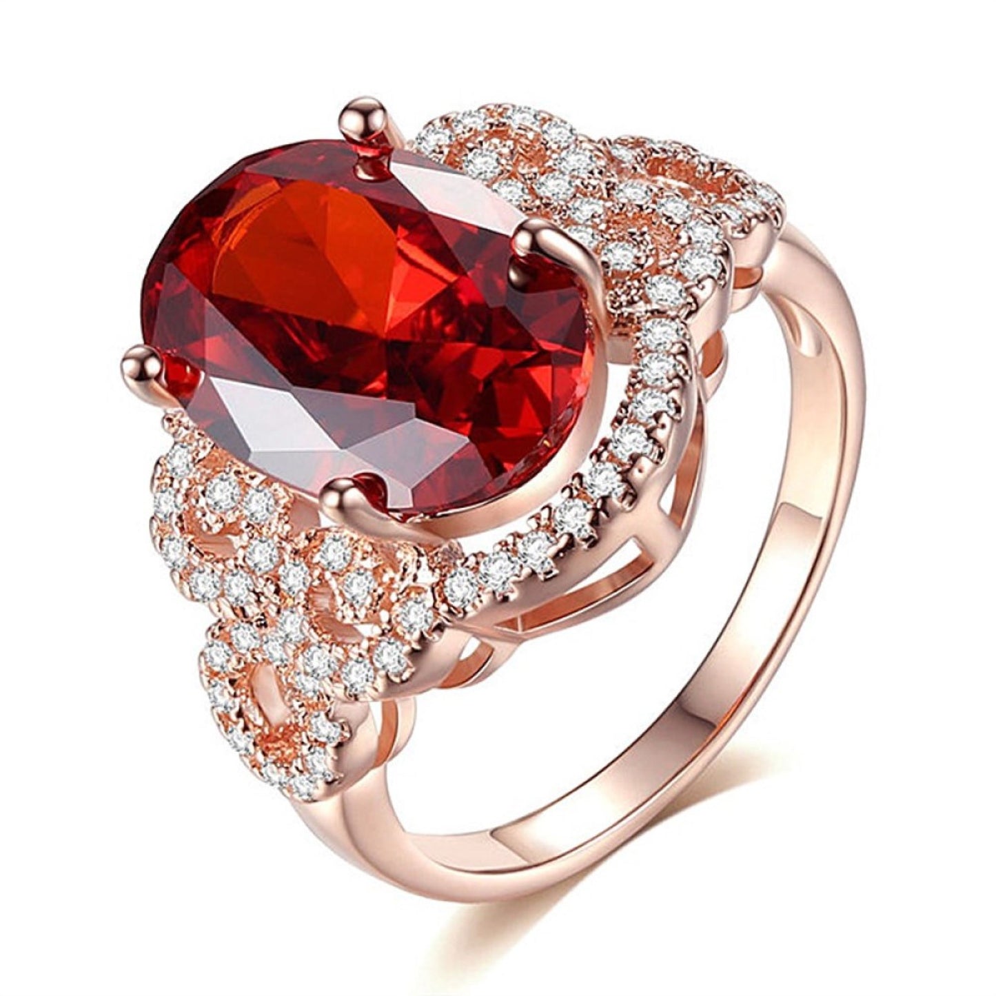 Stunning Red Oval Flower Design Crystal Ring