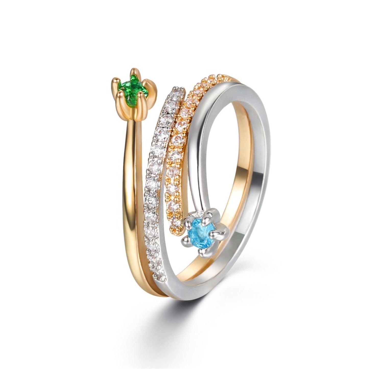 Stunning Two Tone Gold & Silver Crystal Double Ring