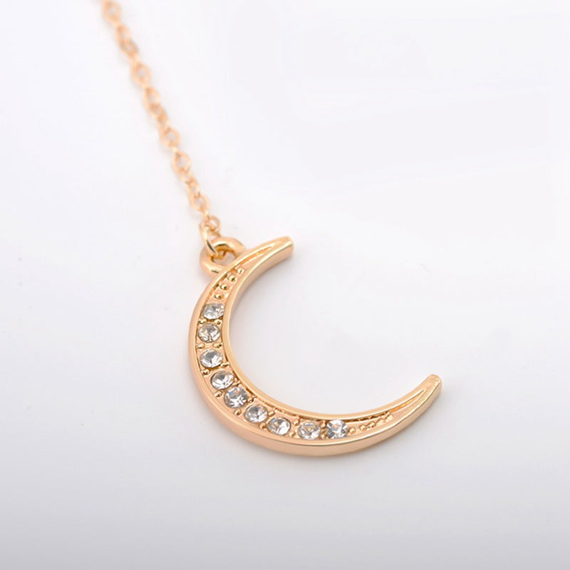 Gold Tone Blue Teardrop and Moon Open front Necklace Choker