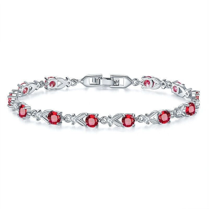 Eternity Tennis Round Cut Black Green Red Zircon Crystal Silver Bracelet