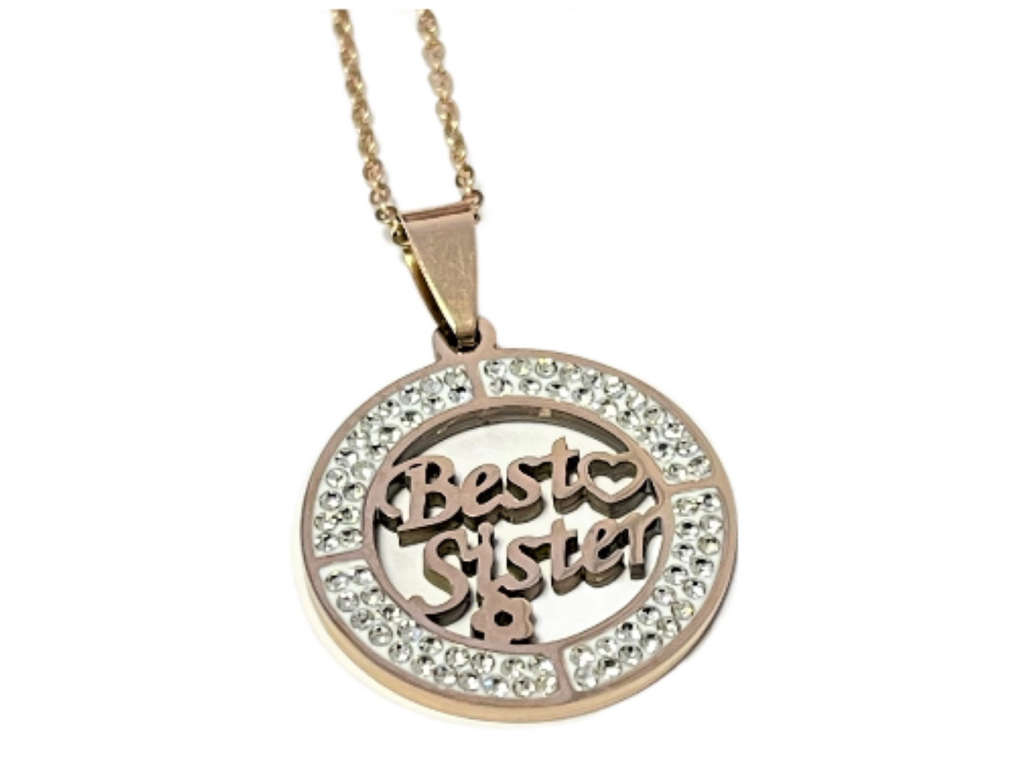 Stainless Steel Rose Gold ‘Best Sister’ Pendant Necklace