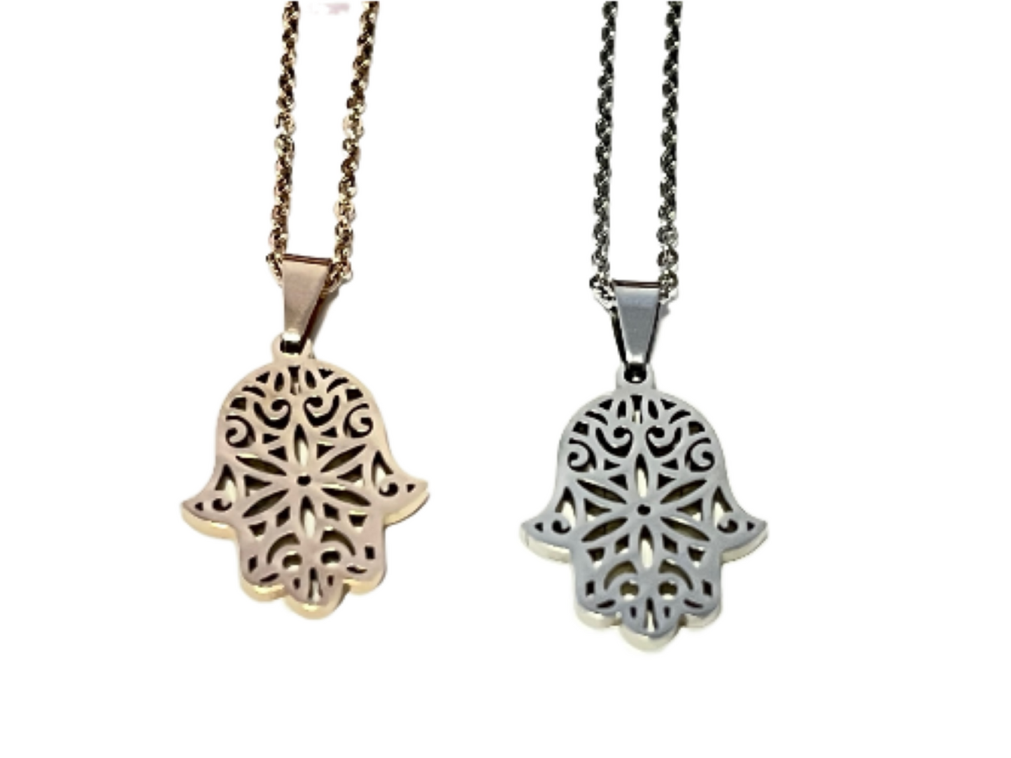 Stainless Steel Hamsa Hand Pendant Necklace -Rose Gold or Silver