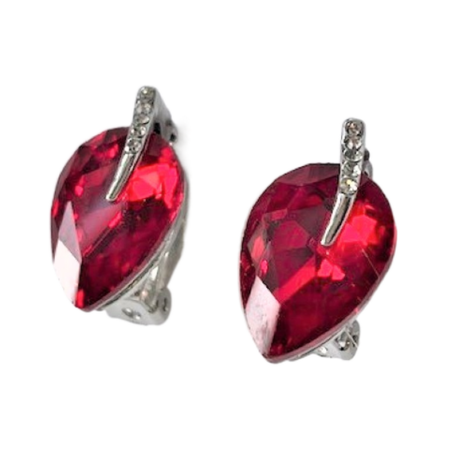 Crystal Silver Tone Leaf Stud Non Pierced Clip on Earrings