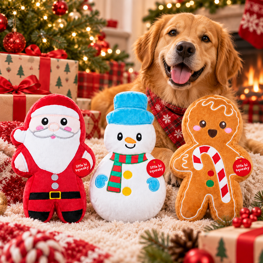 Christmas Plush Characters Squeaky Dog Toy Santa, Snowman, Gingerbread