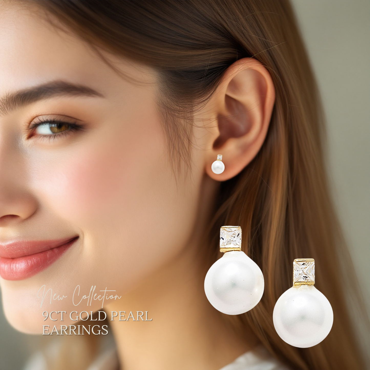 9ct Gold Cubic Zirconia 8mm Pearl Stud Earrings
