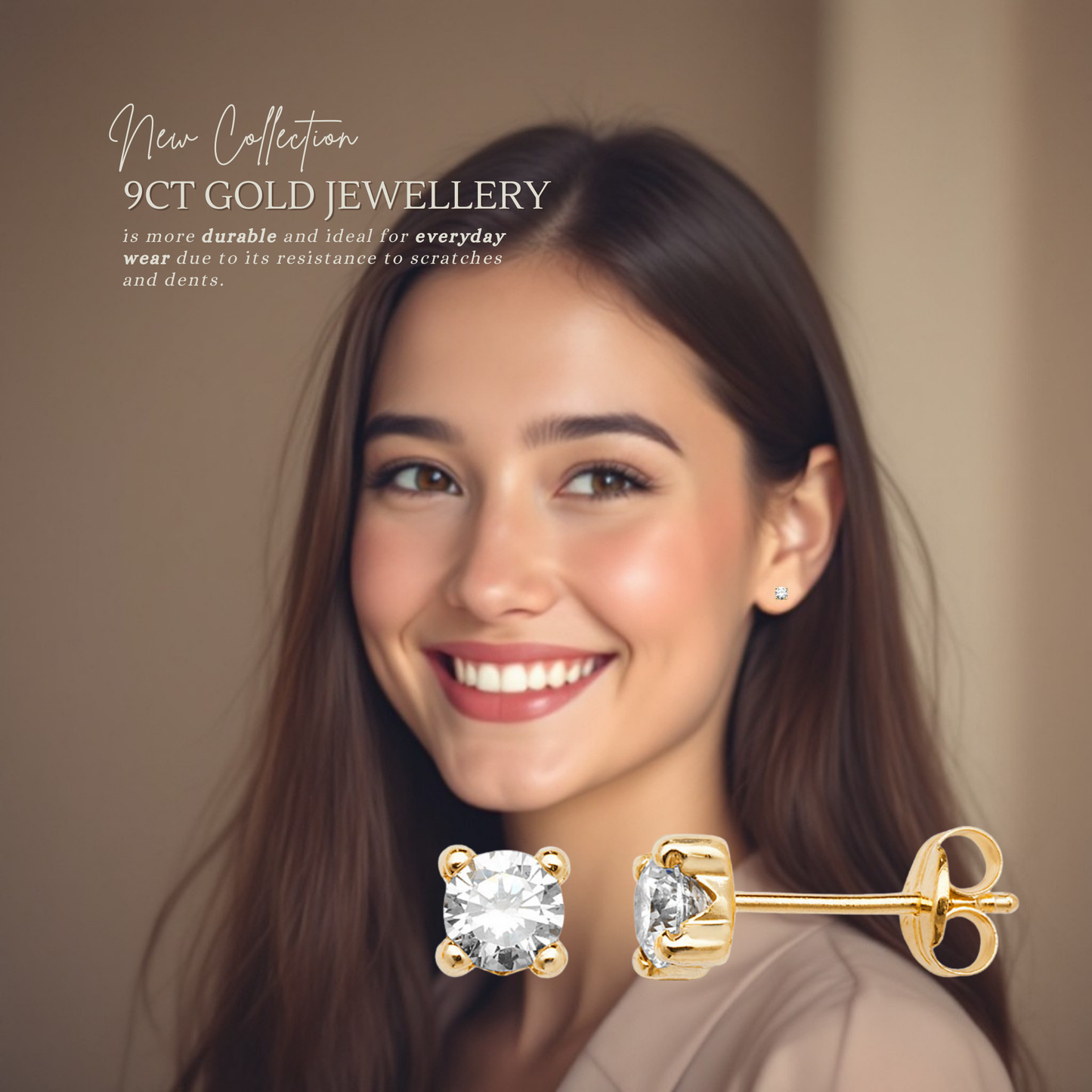 9ct Gold Cubic Zirconia 4mm Stud Earrings