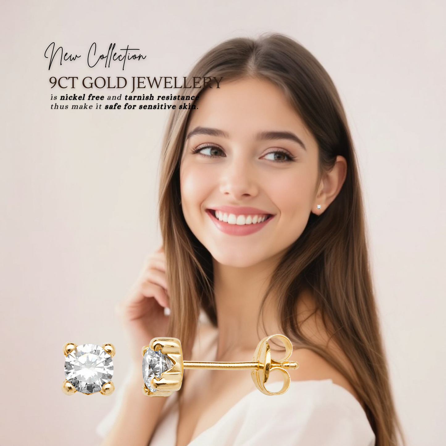 9ct Gold Cubic Zirconia 4mm Stud Earrings