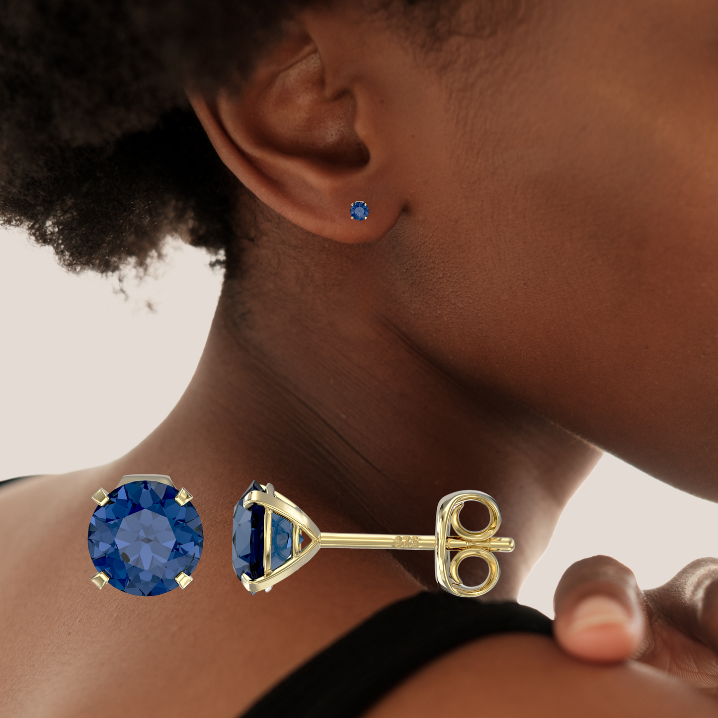 9ct Yellow Gold C/Z Sapphire 5mm Stud Earrings