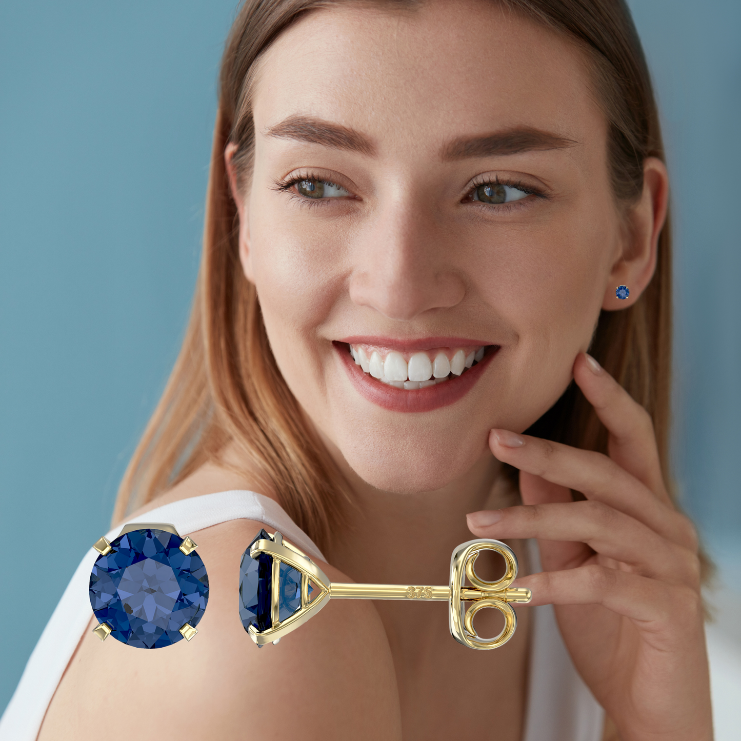 9ct Yellow Gold C/Z Sapphire 5mm Stud Earrings