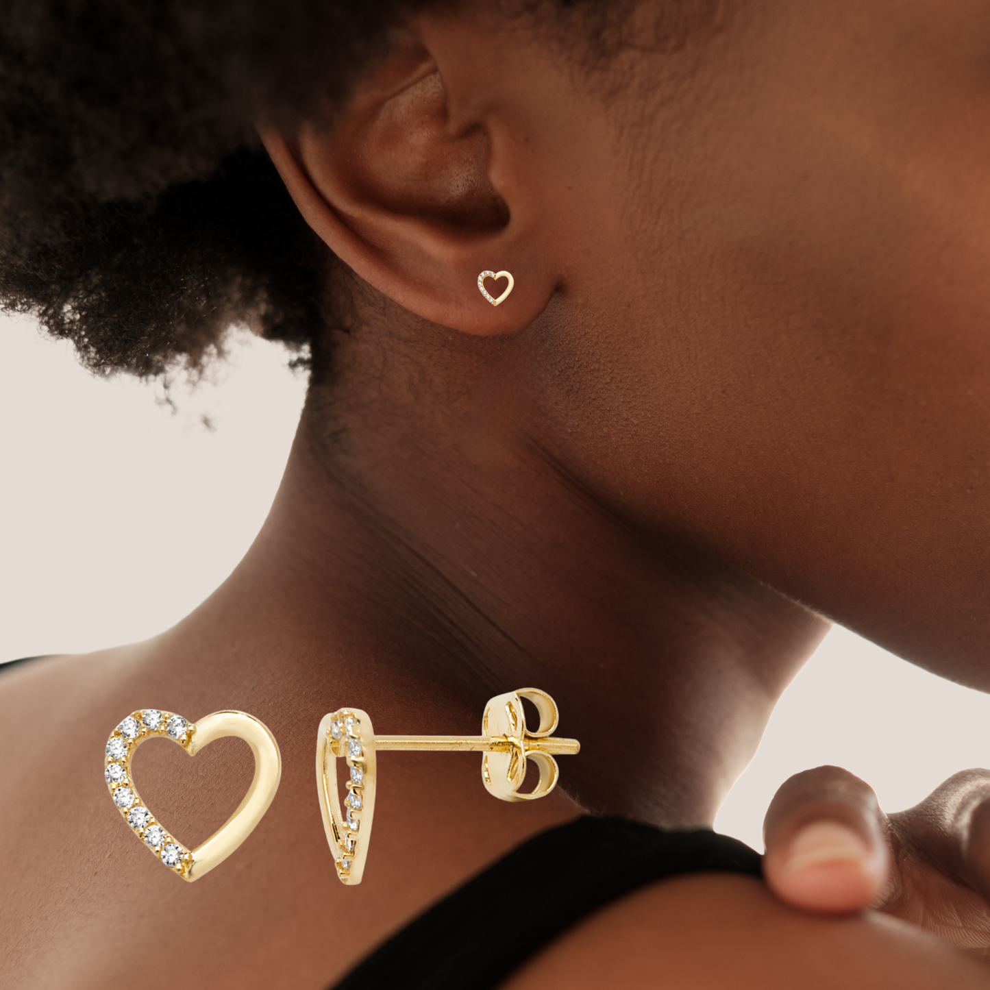 9ct Yelow Gold C/Z 7mm Heart Stud Earrings and Halo 6mm Square Stud Earrings Set Two Pairs Set