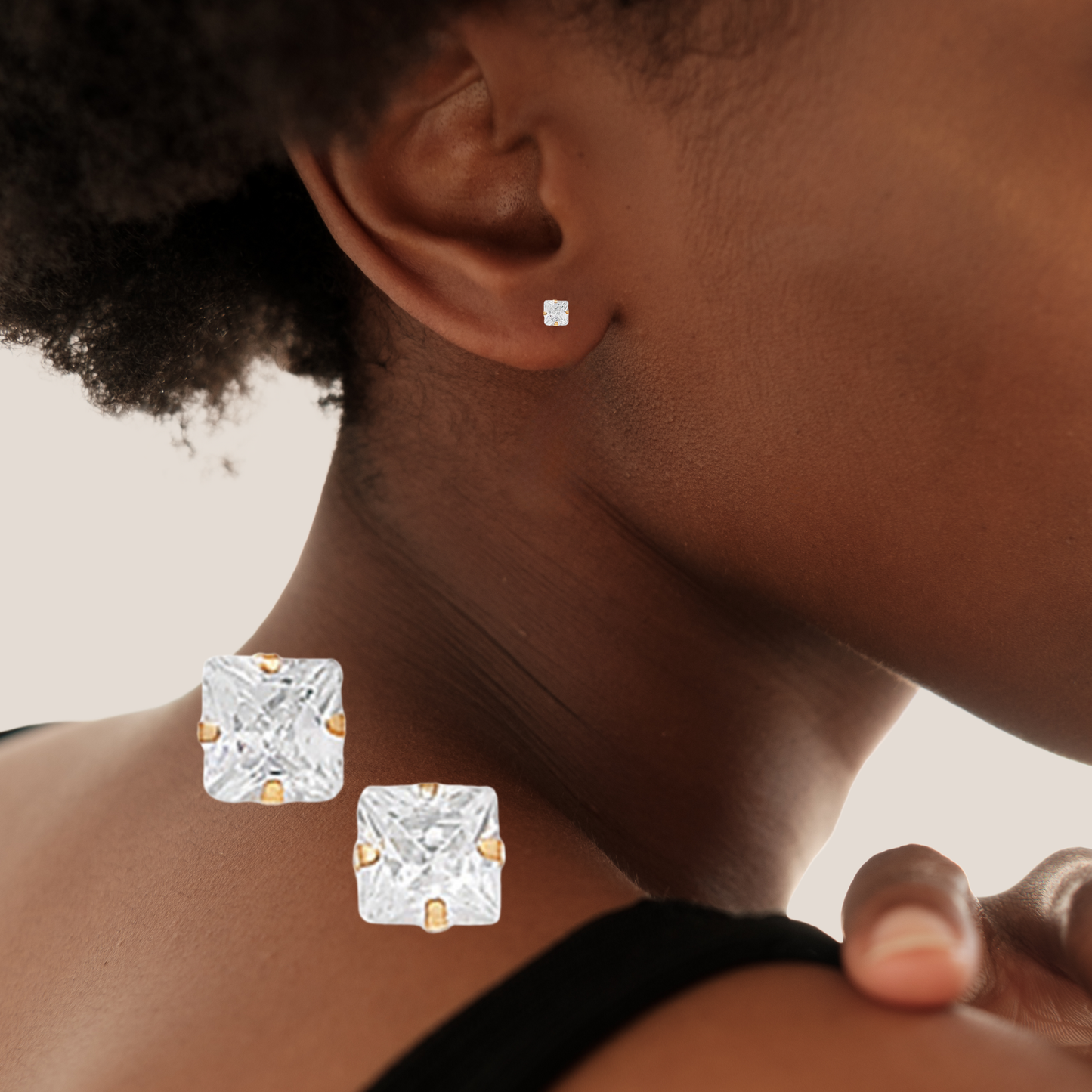 9ct Yellow Gold C/Z 4mm Square Stud Earrings