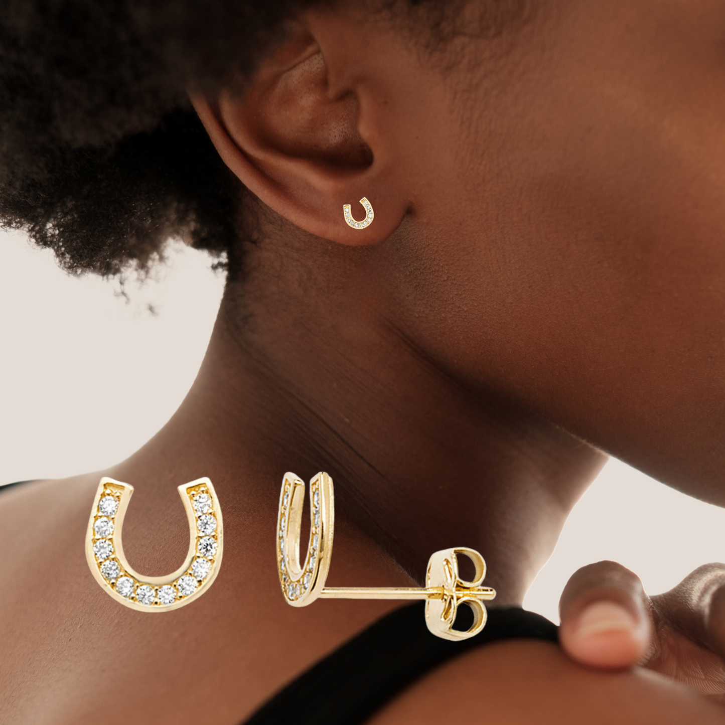 9ct Yellow Gold C/Z Horse Shoe Stud Earrings