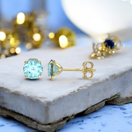 9ct Yellow Gold C/Z Aquamarine 5mm Stud Earrings