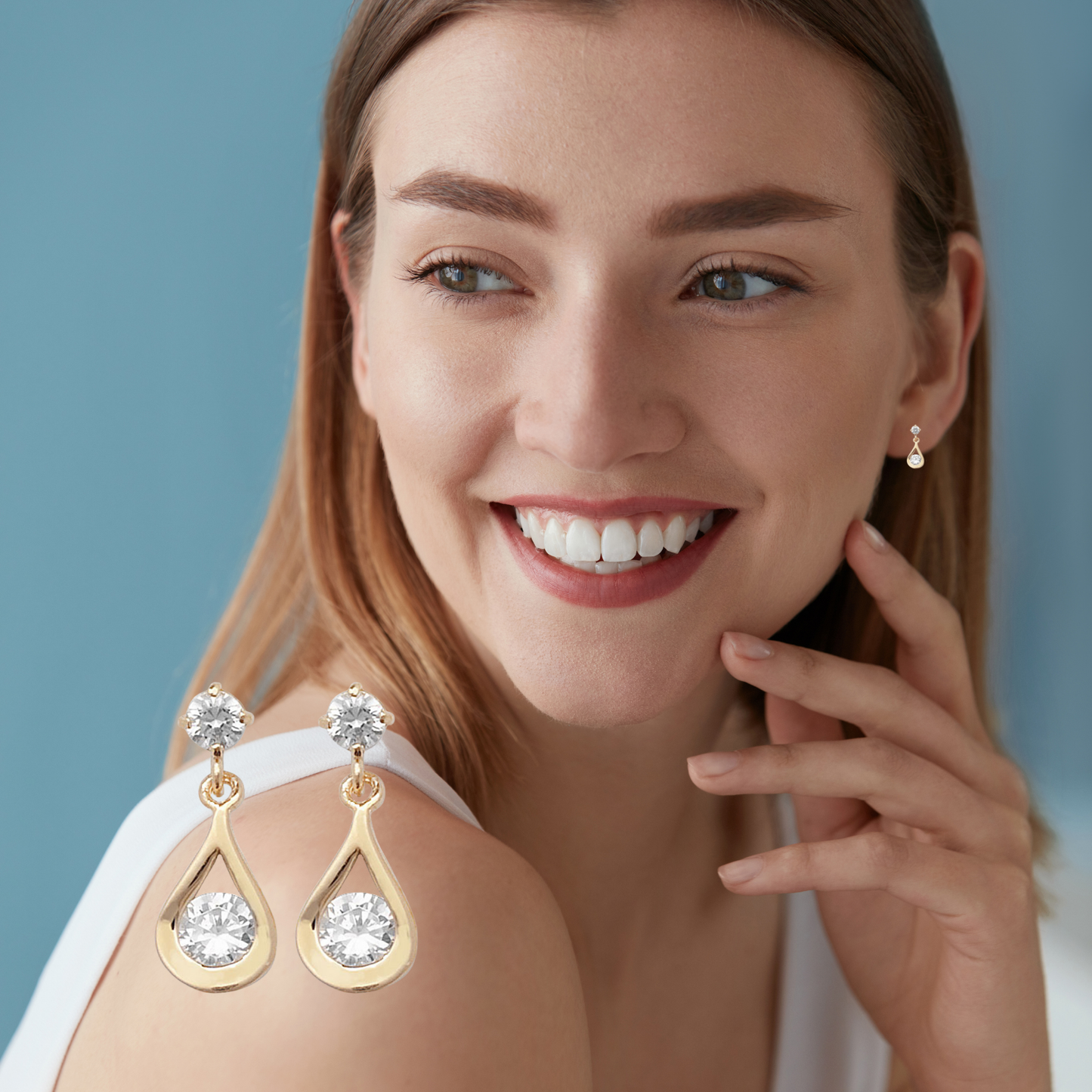 9ct Yelow Gold C/Z 14mm Teardrop Earrings