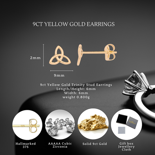 9ct Gold Trinity 6mm Stud Earrings