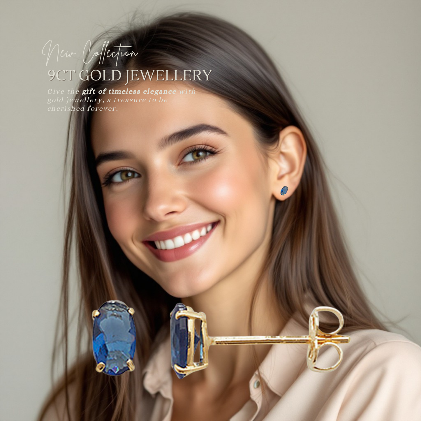 9ct Gold Midnight Blue Oval 5mmx3mm Stud Earrings