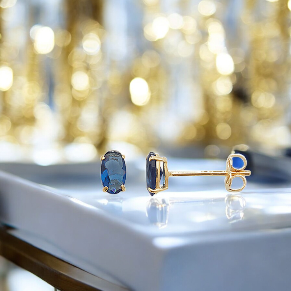 9ct Gold Midnight Blue Oval 5mmx3mm Stud Earrings