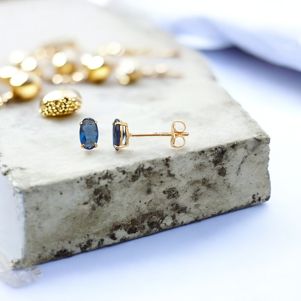 9ct Gold Midnight Blue Oval 5mmx3mm Stud Earrings