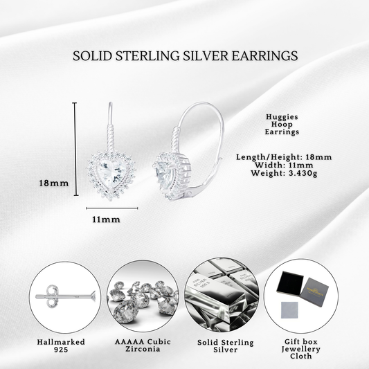 Sterling Silver Cubic Zirconia Heart Huggies Hoop Earrings