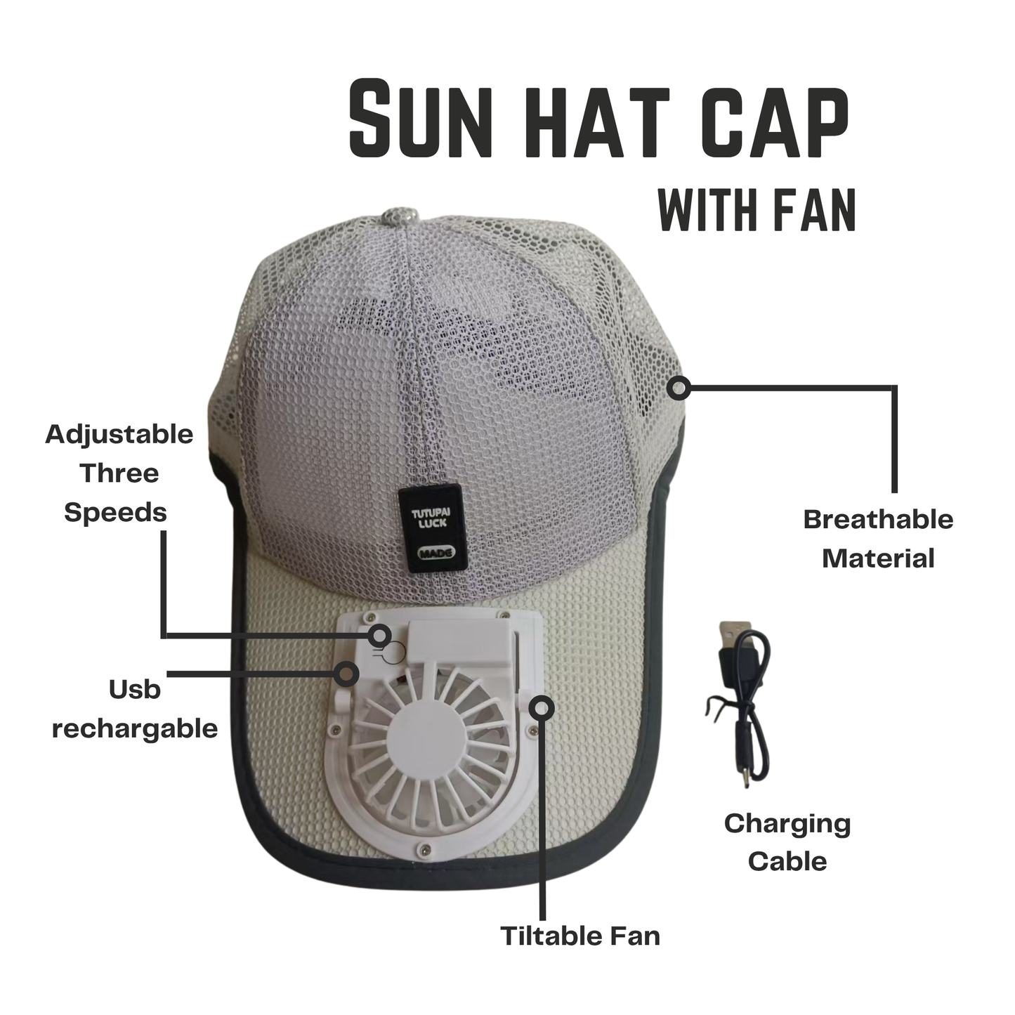 Sun Hat with Cooling Fan Baseball Cap Breathable USB Rechargeable