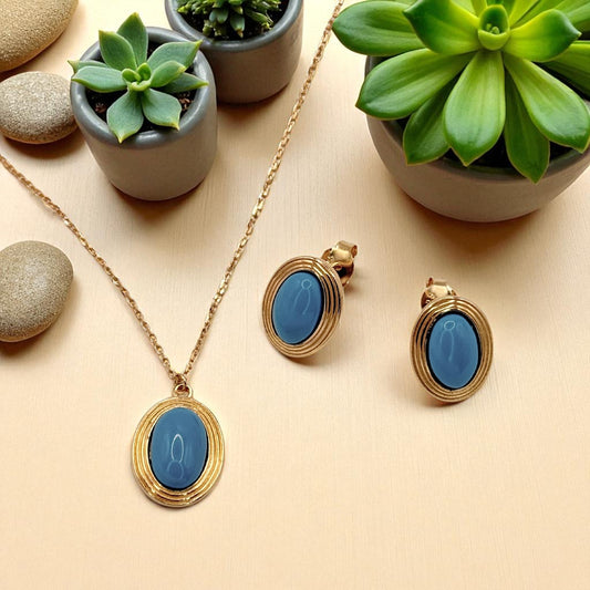 S925 Sterling Silver Golden Azure Necklace & Earrings Jewellery Set
