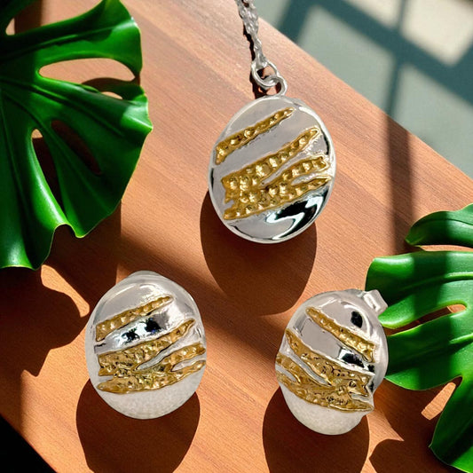 S925 Sterling Silver Golden Ridge Necklace & Earrings Jewellery Set