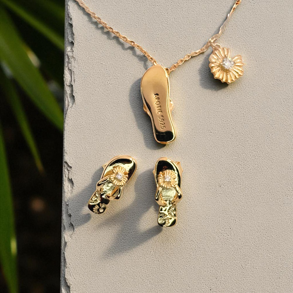 S925 Sterling Silver Summer Escape Necklace & Earrings Jewellery Set