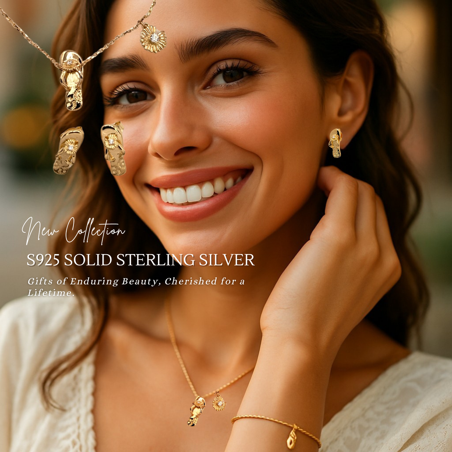 S925 Sterling Silver Summer Escape Necklace & Earrings Jewellery Set