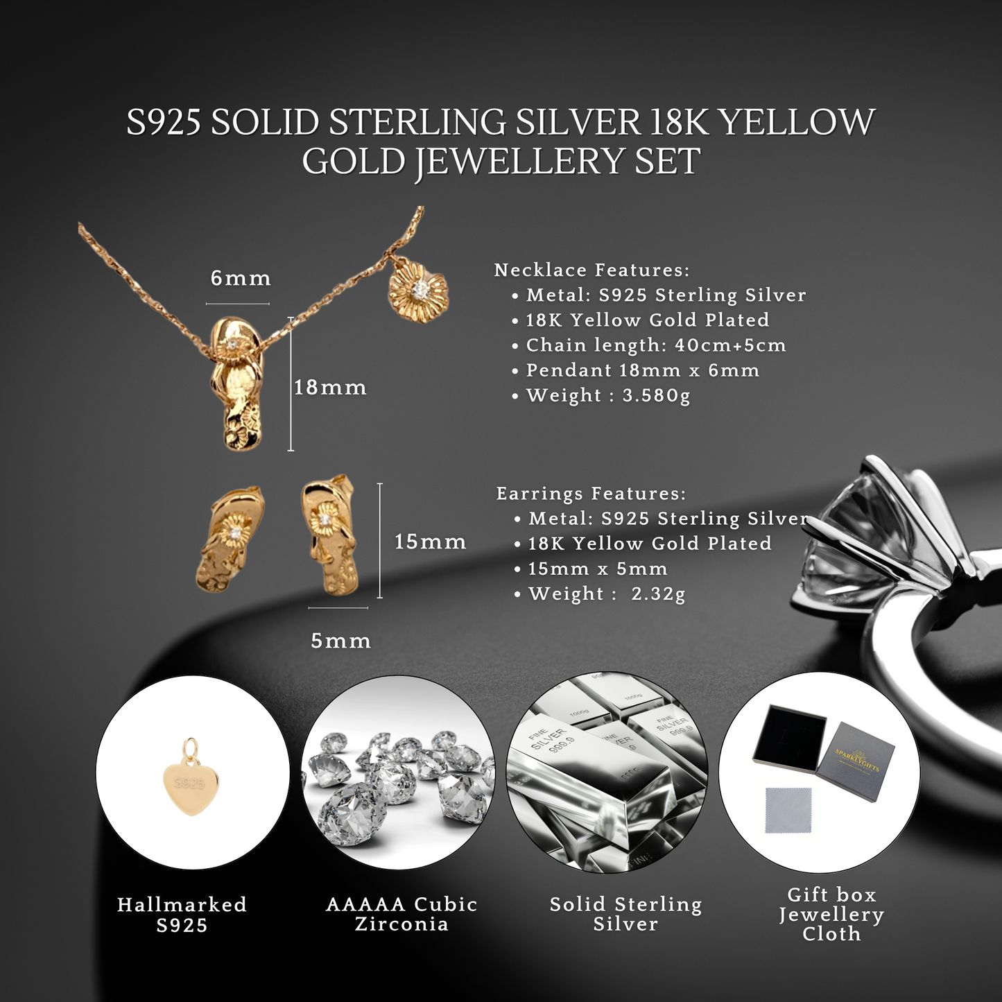 S925 Sterling Silver Summer Escape Necklace & Earrings Jewellery Set