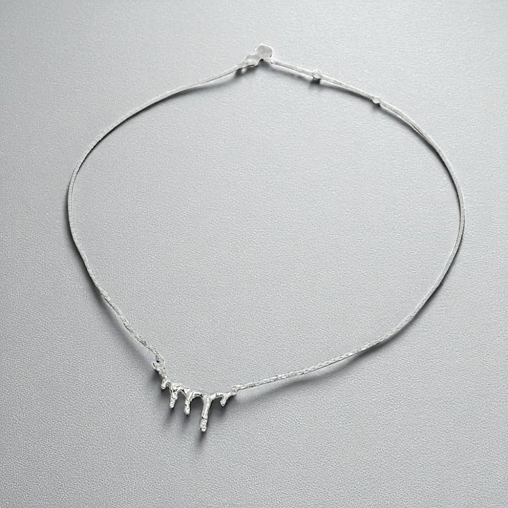 S925 Sterling Silver Molten Silver Drip Necklace & Earrings Jewellery Set