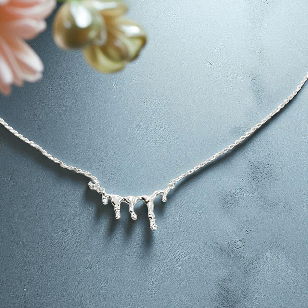 S925 Sterling Silver Molten Silver Drip Necklace & Earrings Jewellery Set