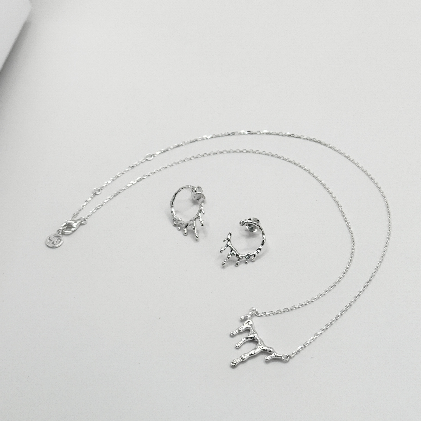 S925 Sterling Silver Molten Silver Drip Necklace & Earrings Jewellery Set